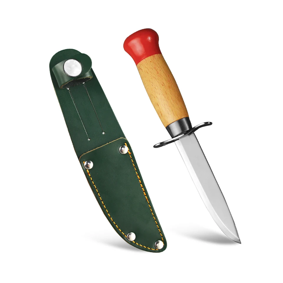 

Norwegian Classic Outdoor Small Fixed Blade Knife，Nordic Scandi Blade Scout Knife with Beech Wooden Handle , Handmade Tool Knife