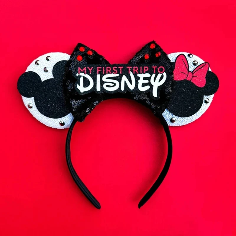 

MY FIRST TRIP TO Disney Minnie Mouse Ear Headband for Adults Kids Mickey Mouse Hairbands Women Girls Black Bows Hair Accessories