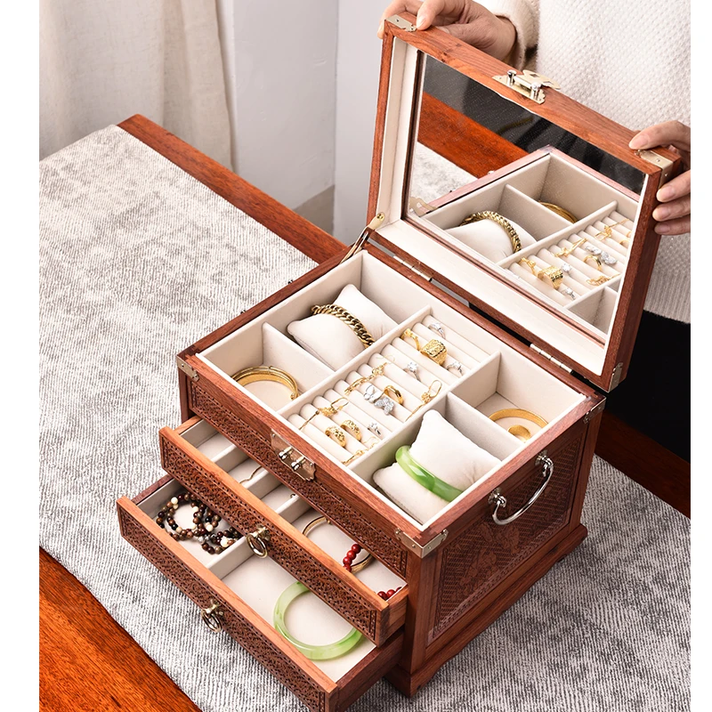 Mahogany high-grade wooden jewelry box, multi-layer drawer, necklace, ring, earrings, storage solid wood, new light luxury jewel