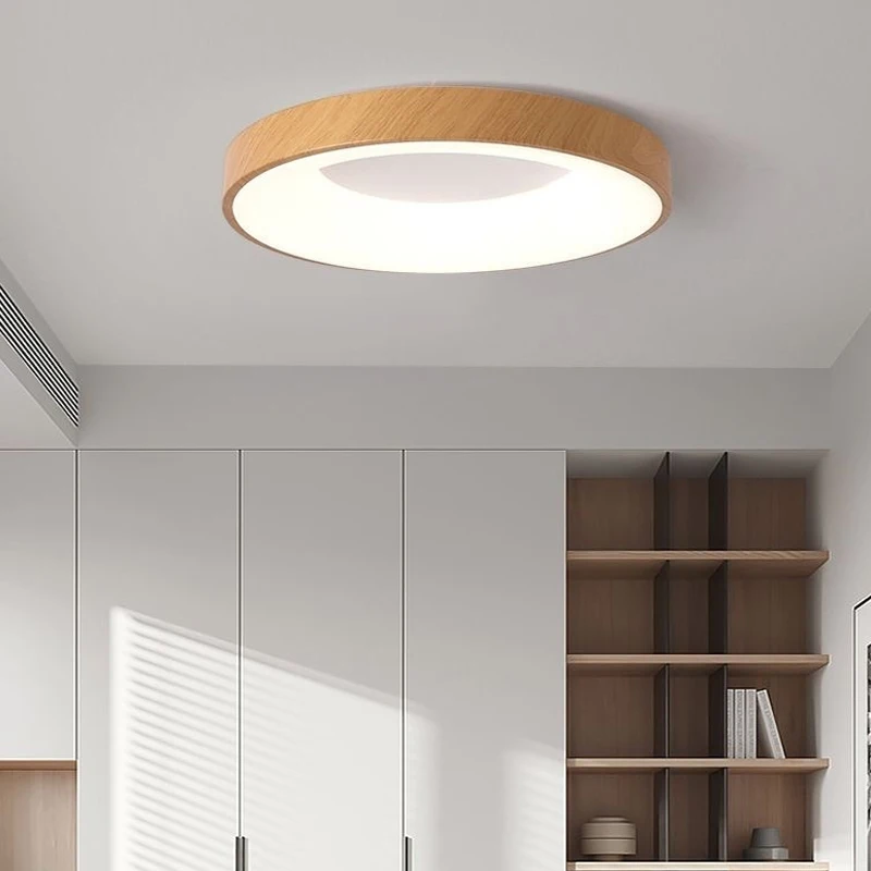 New Nordic dimming wood grain LED ceiling light 30CM brightness home decor living study bedroom kitchen round ceiling lighting