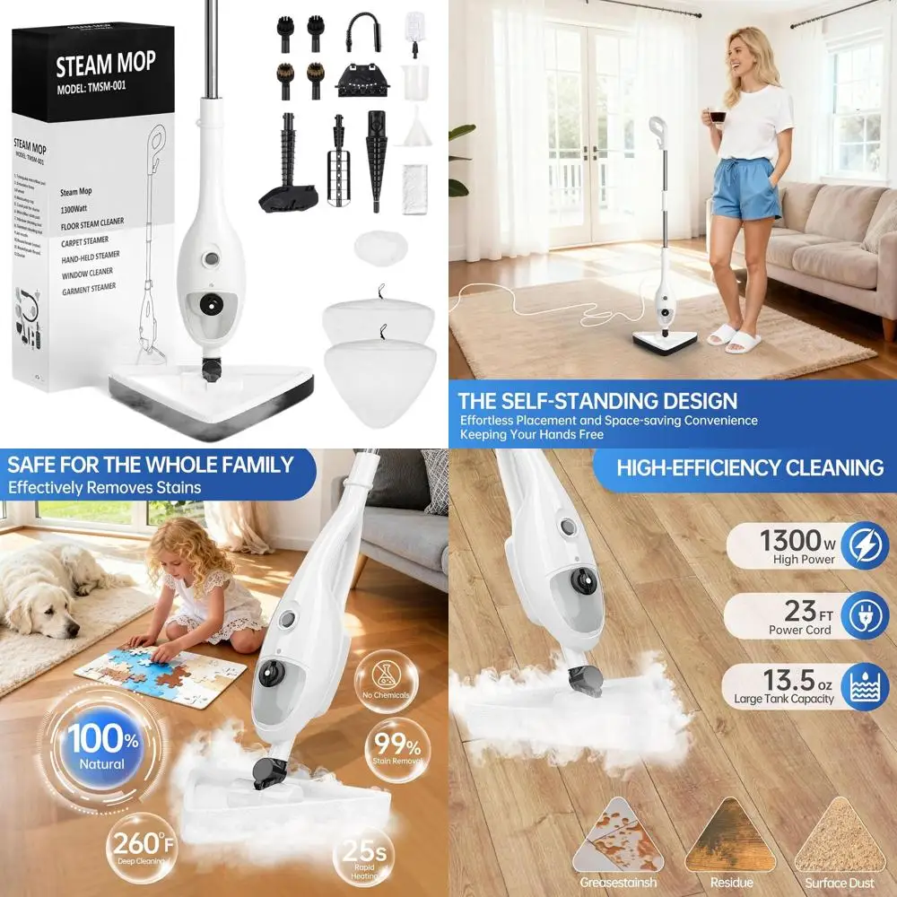 

All-in-One Detachable Handheld Steam Cleaner: 15-Function Mop for Hardwood, Laminate, Tile & Carpet - 1300W High-Pressure Motor,