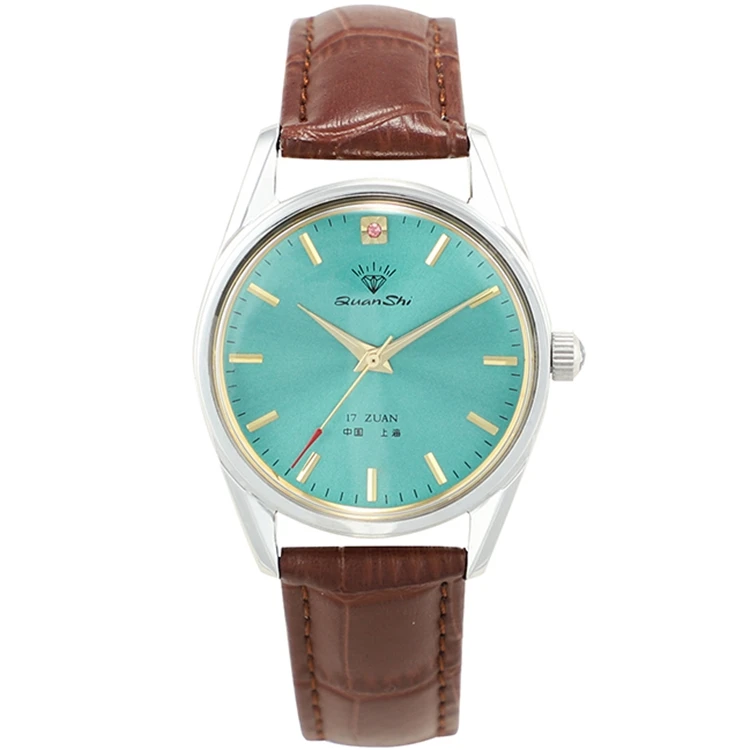 Shanghai Diamond Brand Watch Men's Manual Winding Mechanical Watch Fashion Waterproof All Steel Retro Men's Leather Watch