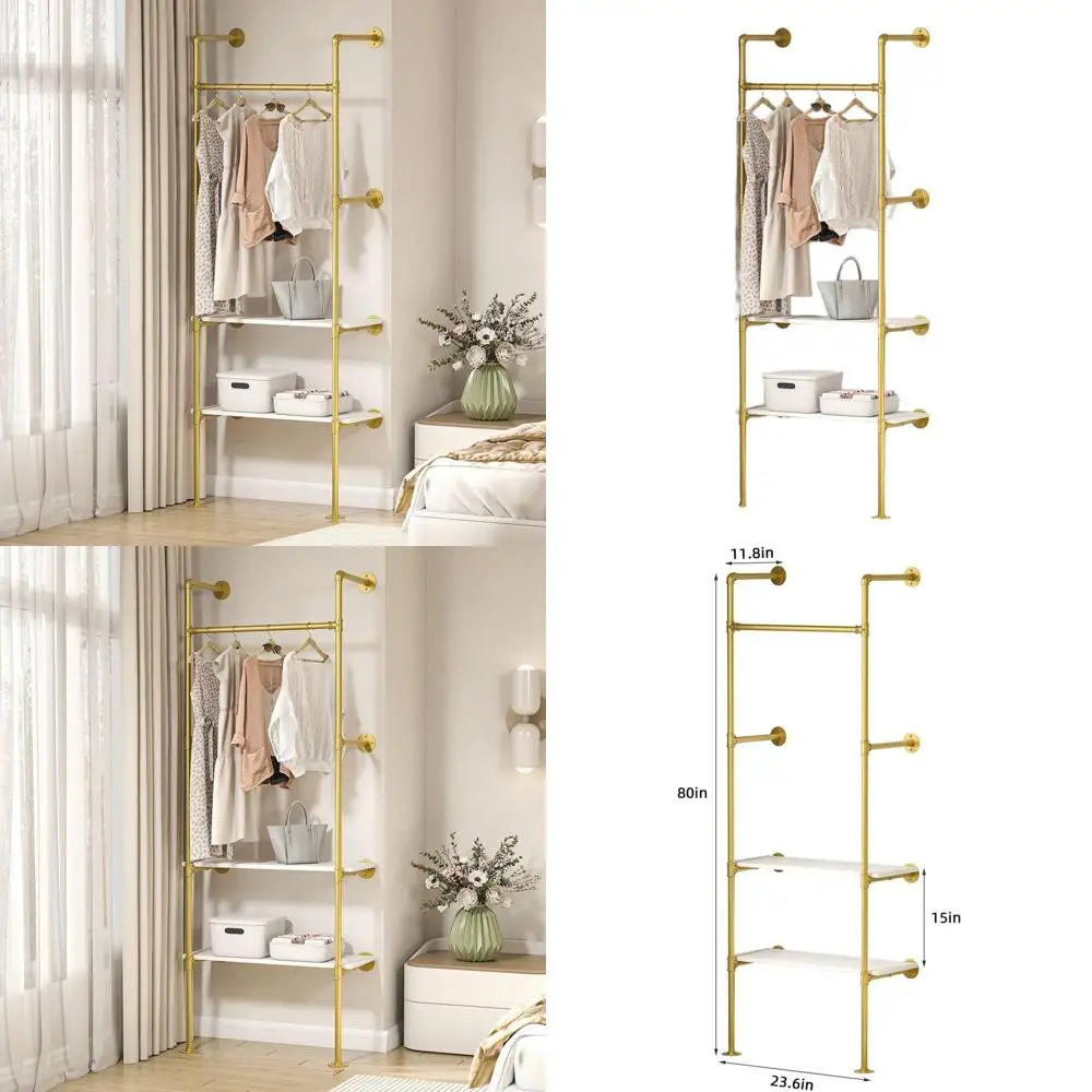 

Gold Heavy-Duty 2-Tier Industrial Pipe Closet Organizer with Shelves