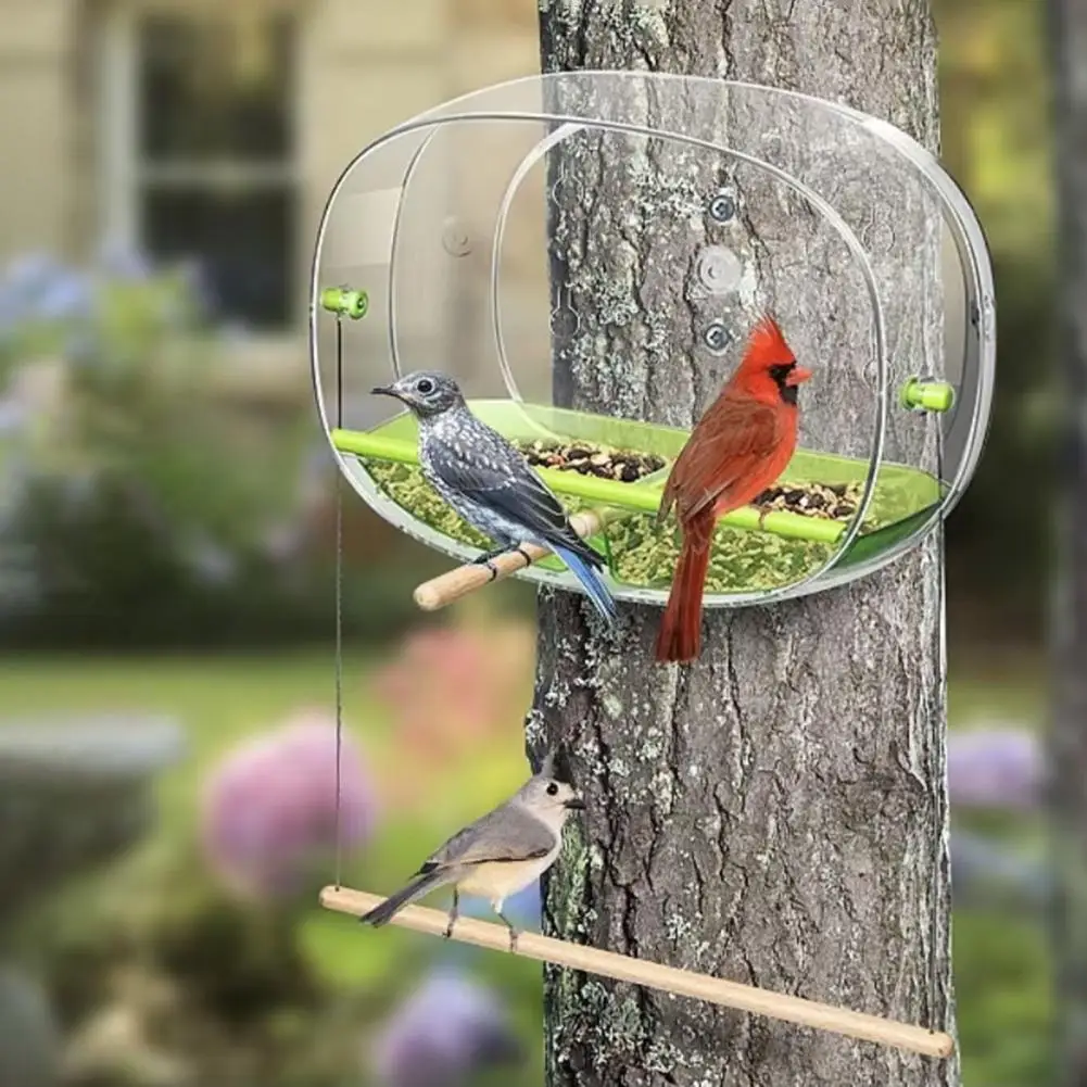 

Hanging Bird Feeder Window Bird Feeders with Strong Suction Cups Perch Pole for Outdoor Home Transparent Bird House for Window