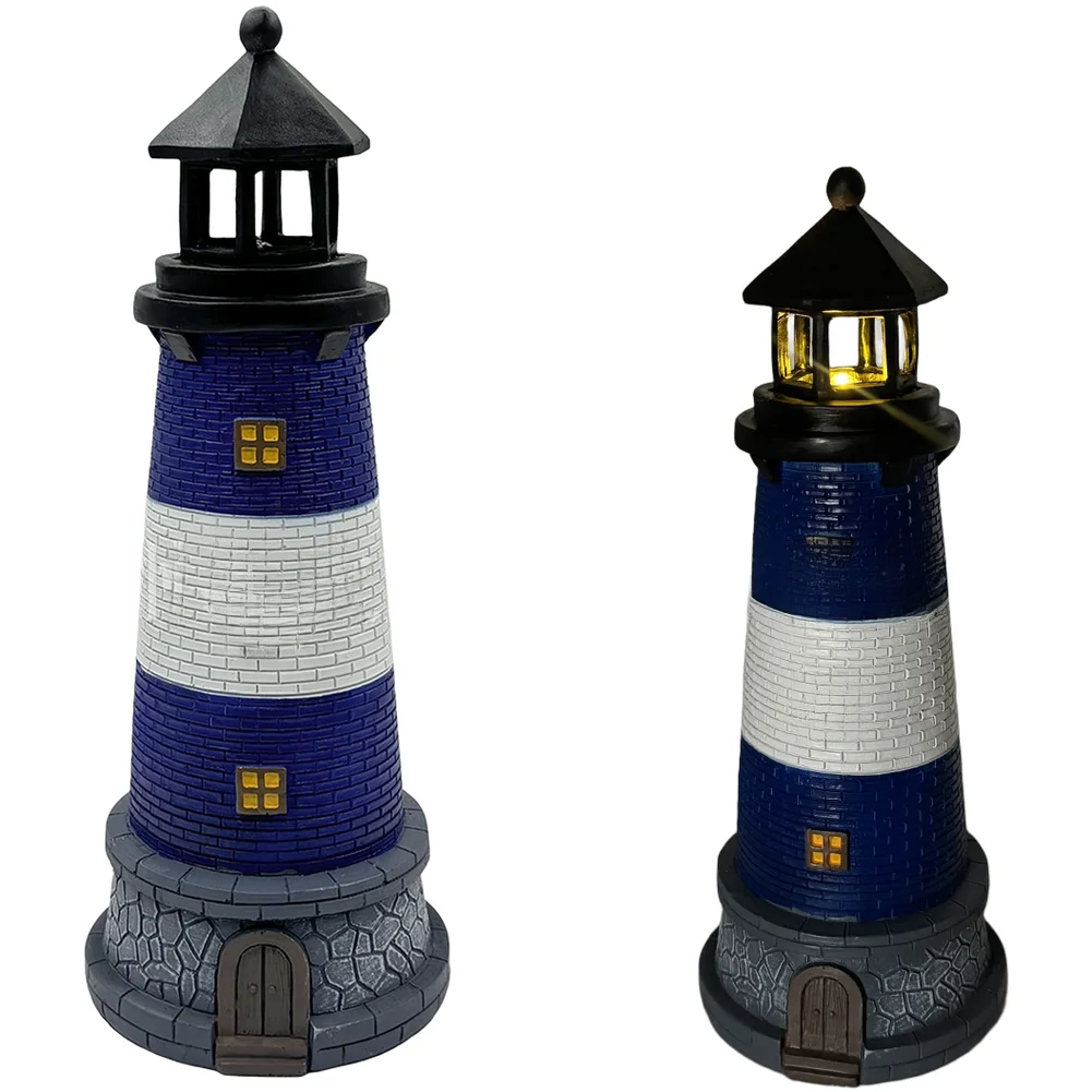 Outdoor Lighting Mediterranean Style - Blue Red Solar Powered Resin Lighthouse