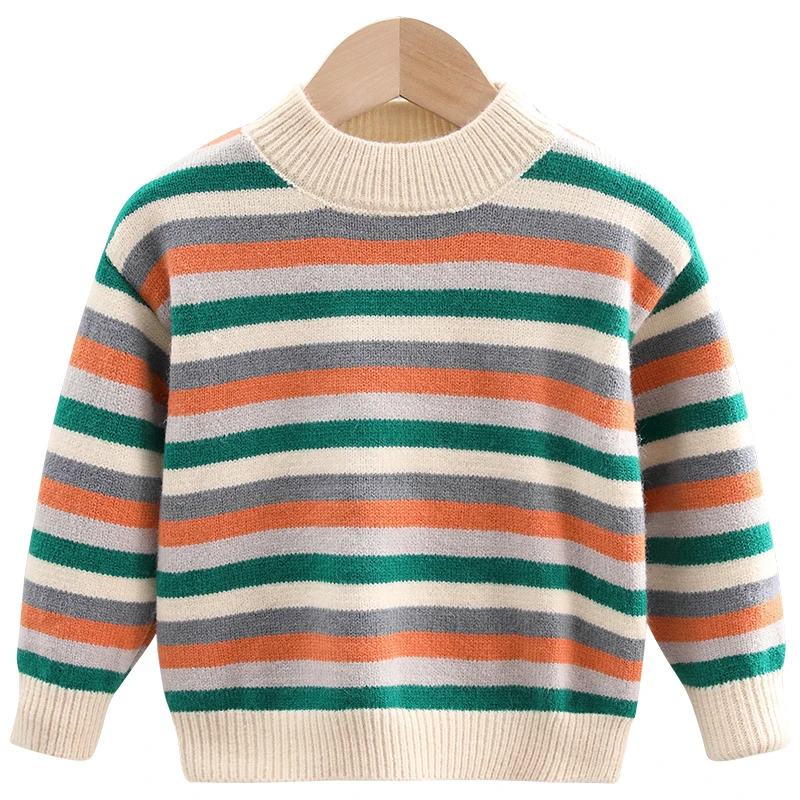 

Fashion Autumn Kids Children Striped Knitted Sweater for Baby Boy Girl New Casual Mink Fur Knitwear Outfit 2 3 4 5 6 7 8 9 Years
