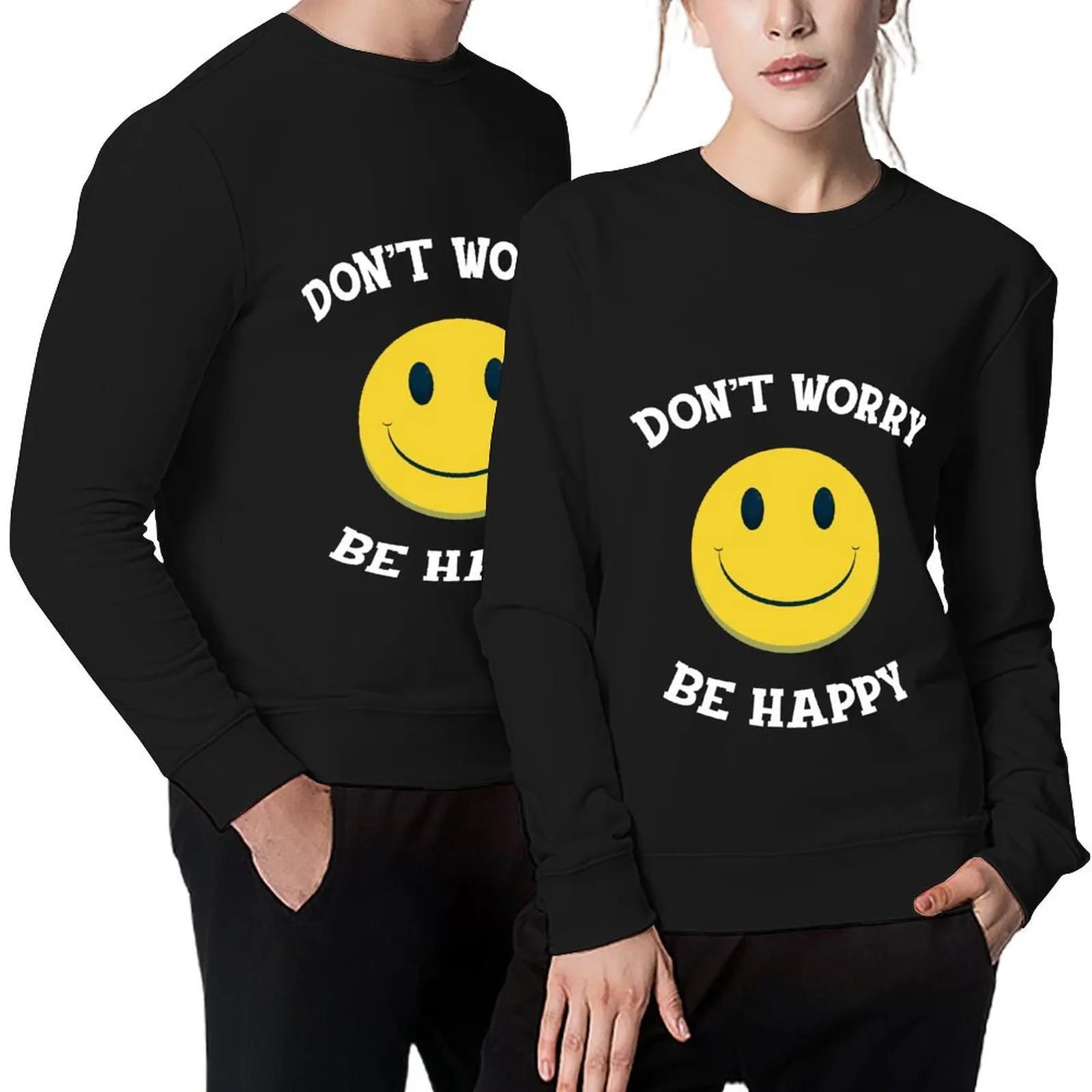 

Don’t worry be happy yellow smiley Pullover men's winter sweater winter clothes graphic t shirts men sweatshirt
