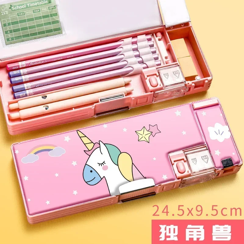 Multi Functional Stationery Box Female Pencil Case High-end Male Children Primary School Students Large Capacity Double-layer