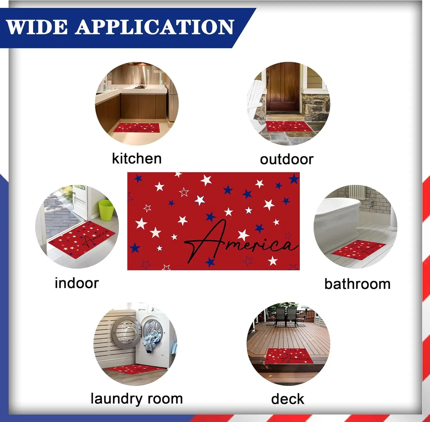 Patriotic Door Mat 4th of July Doormat Independence Day Decorative Liberty Stars Red Welcome Floor Mat Non Slip Rubber Outdoor
