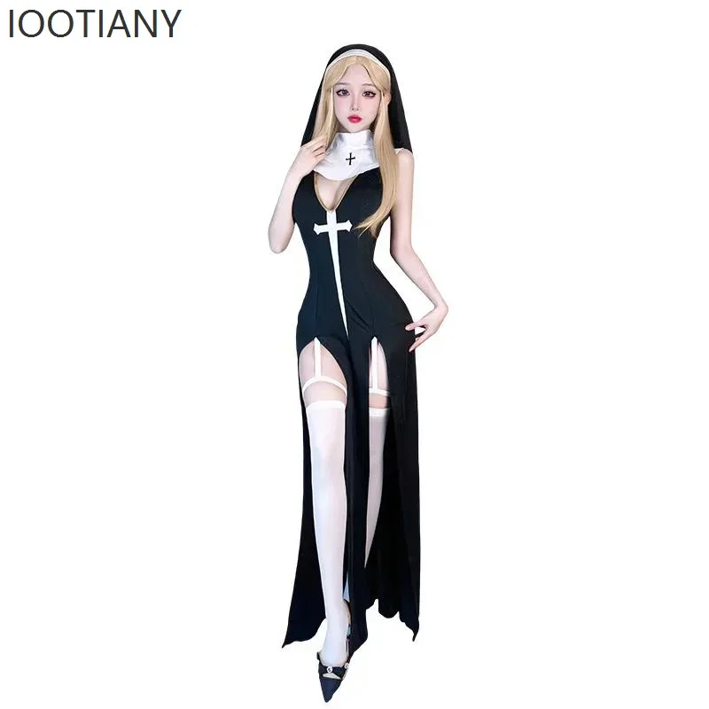 

CosplayFashion Sexy Cute Black Nun Dress Costume Halloween Masquerade Party Sister Costume Role Playing Performance Costume Set