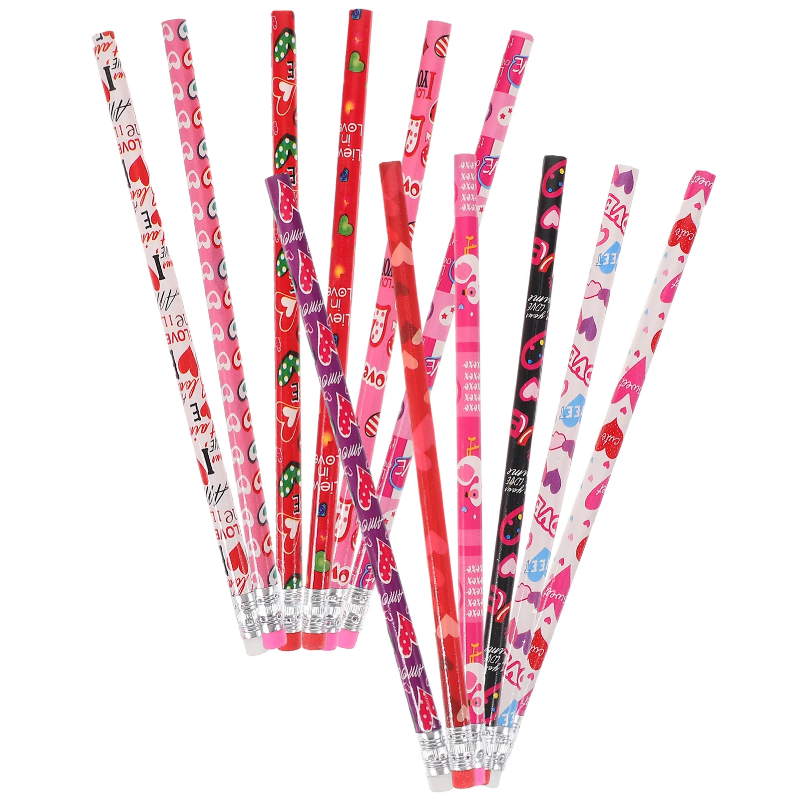 48 Pcs Valentine's Day Pencil Portable Drawing Pencils Graphite Eraser Tipped Love Christmas