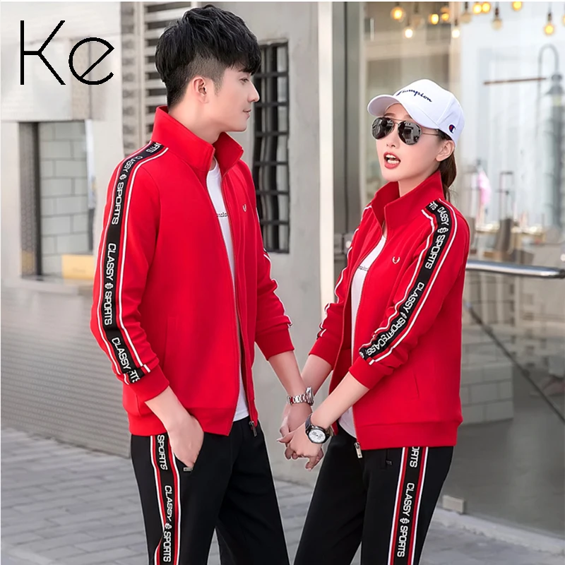 

KE529 men's women's spring autumn letters striped cardigan sweater couples casual sports suit running three-piece tracksuit