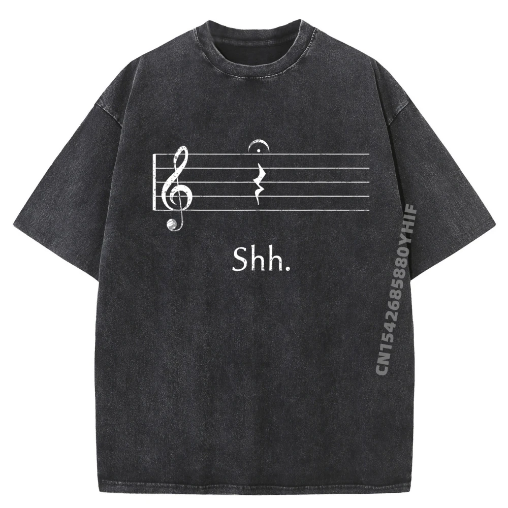 

Funny Music Shh Quarter Rest and Fermata Men Clothes Luxury T-Shirt High Quality Cotton Washed Camiseta