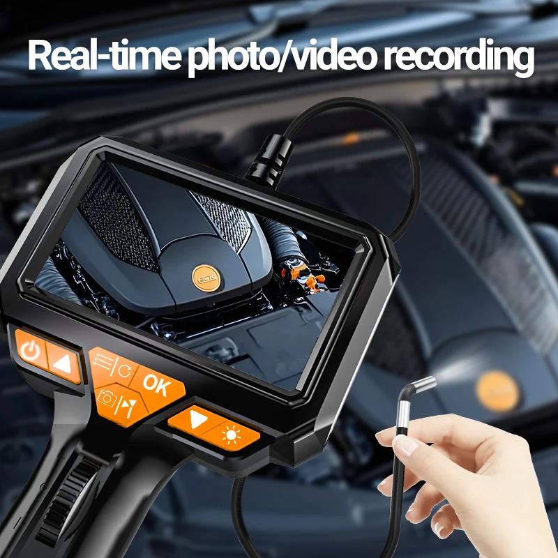 Two-Way Articulating Borescope Camera 180° Rotating 1080P HD IPS Screen Waterproof Endoscope for Auto Engine Mechanic Inspection