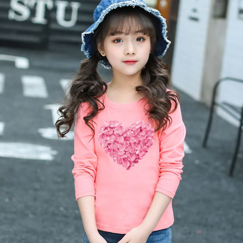 Girls flower heart Print Clothes Set Kids Cotton Long Sleeved T-shirt Top+Sweatpants Outfit Girls Spring Fashion Tracksuits