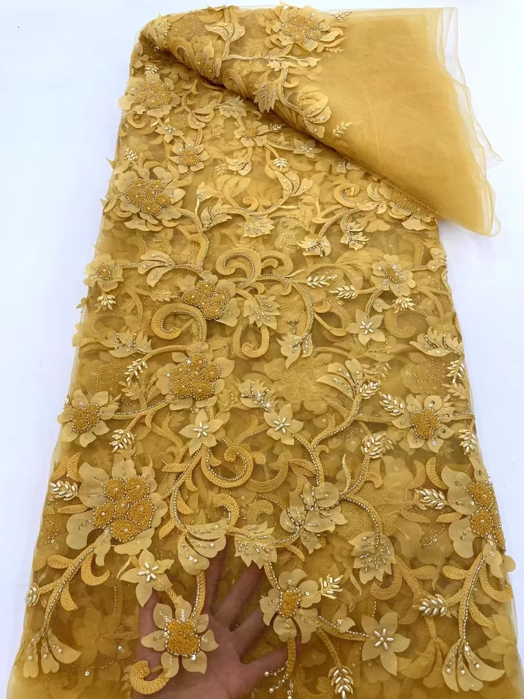 

African luxury and high-quality Dubai series, French luxury mesh fabric, Nigerian royal bride beaded lace fabric wedding dress