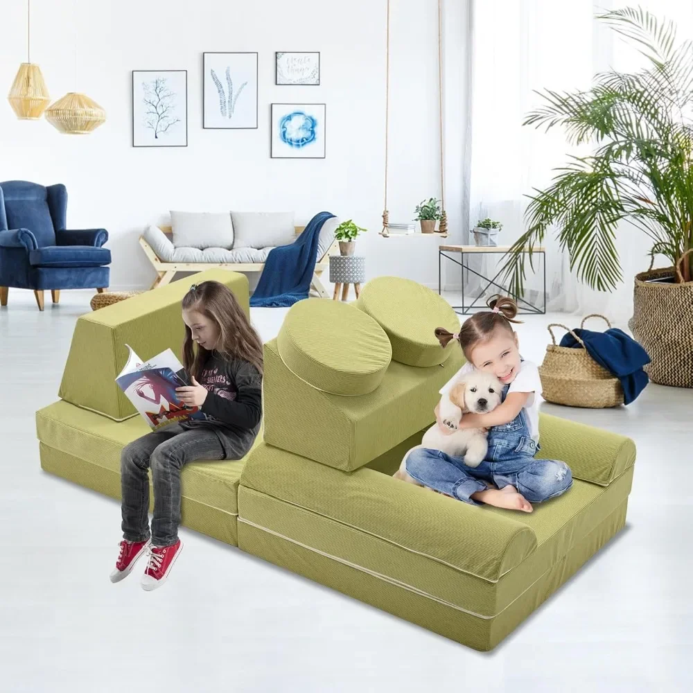 Kids Sofa, Corduroy 10 Piece Modular Children's Game Creative Sofa Set, Bedroom Soft Foam Baby Sofa