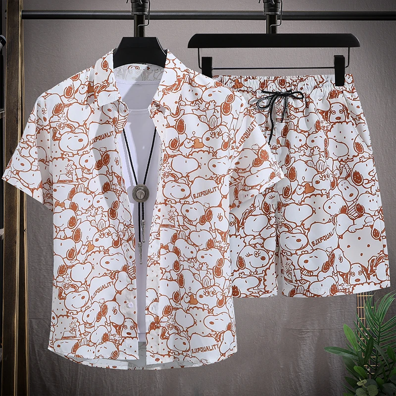 Conjunto de playa Hawaiano para hombre, camisa de manga corta y pantalones cortos de un solo pecho, informal, vacaciones de verano, viaje, traje