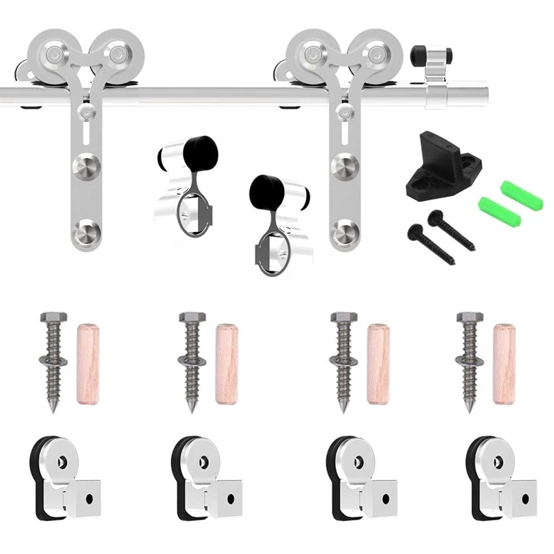 Imagem -06 - Deslizante Celeiro Porta Hardware Kit Faixa Industrial Forma Rolos Aço Inoxidável