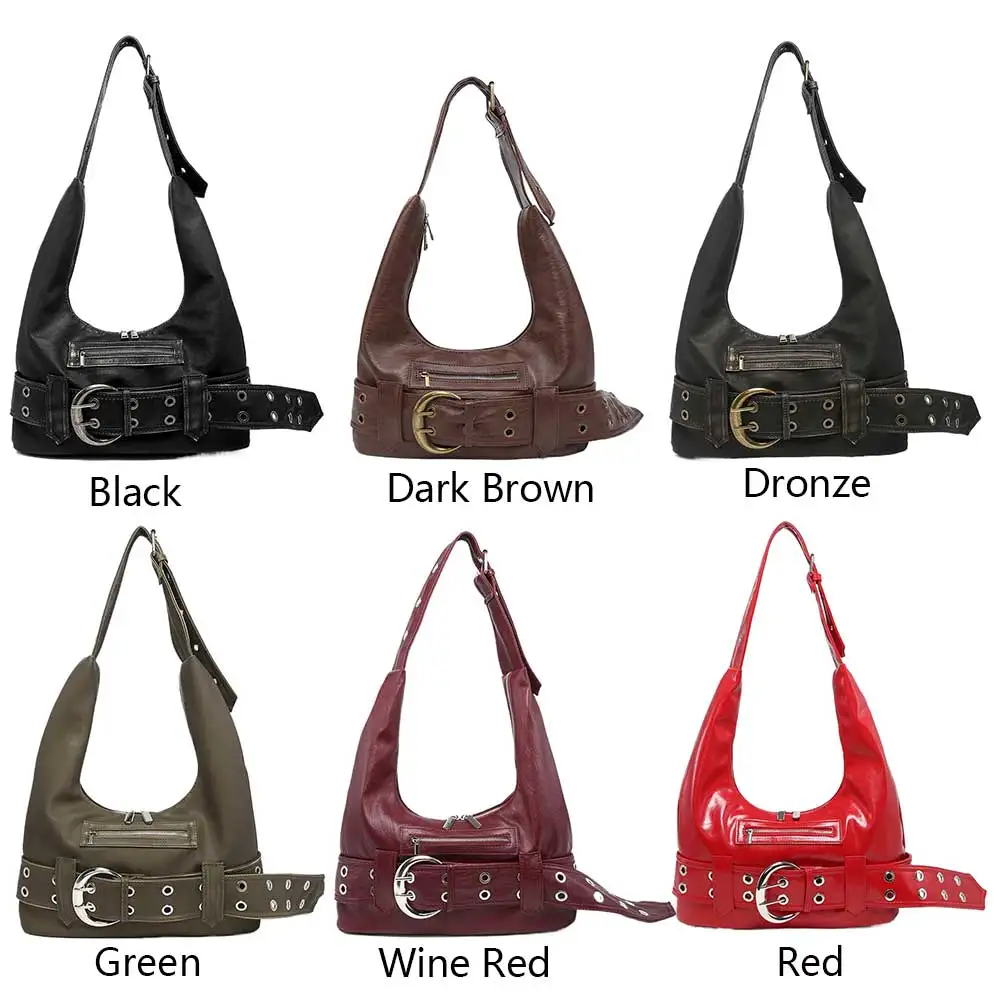 

PU Leather Vintage Shoulder Bag Zipper Closure Y2k Tote Bag Solid Color Cool Girl Shoulder Bag Commute Travel Shopping Tote Bag