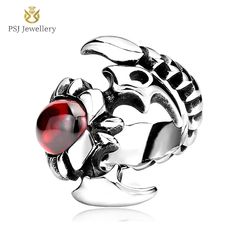 

PSJ Fashion Vintage Male Jewelry Large-Size Scorpion Design Titanium Stainless Steel Open Rings with Gemstone for Men Party