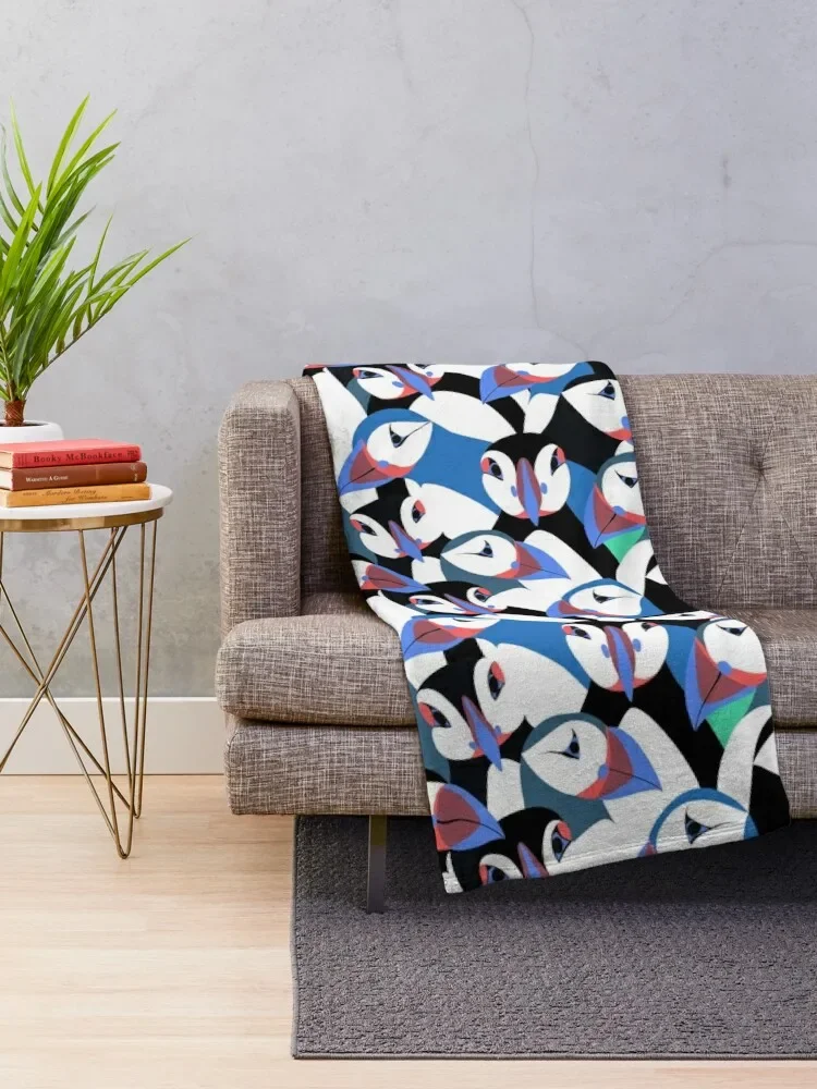 Puffins in bright blue Throw Blanket Luxury Throw For Sofa Thin Blankets