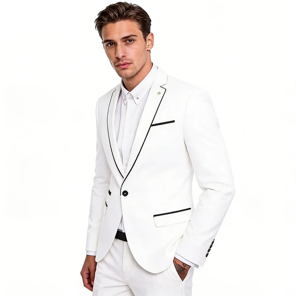 

Мужской классический костюм-тройка, однобортный, с лацканами, пиджак и брюки, смокинг для жениха, приталенный крой, деловой, повседневный, 2 предмета