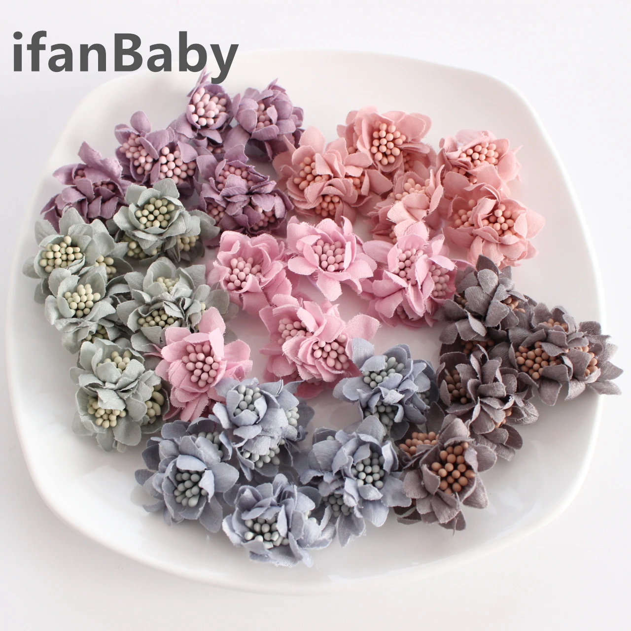 

10PCS Decoration Artificial Craft Fabric Triple Flowers With Stamen CRAFT Hair Accessories Appliques Embellishments