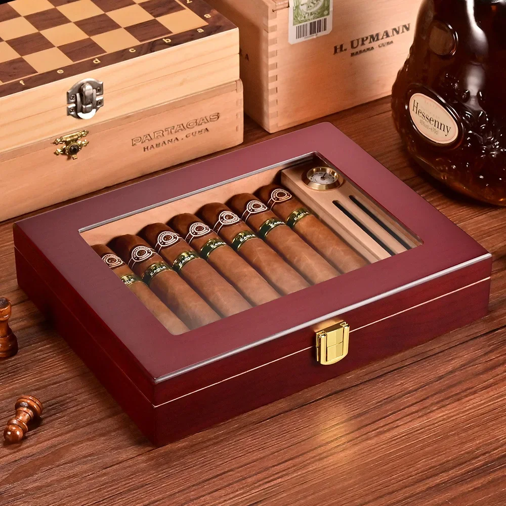 Cigar Humidor With Humidifier Hygrometer Luxury Humidor With Safe Lock Moisturizing Cigars Windproof Portable Cigar Humidor Box