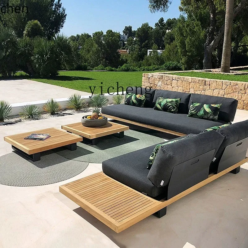 HYS outdoor teak sofa courtyard waterproof and sunscreen open-air villa hotel balcony preservative wood furniture