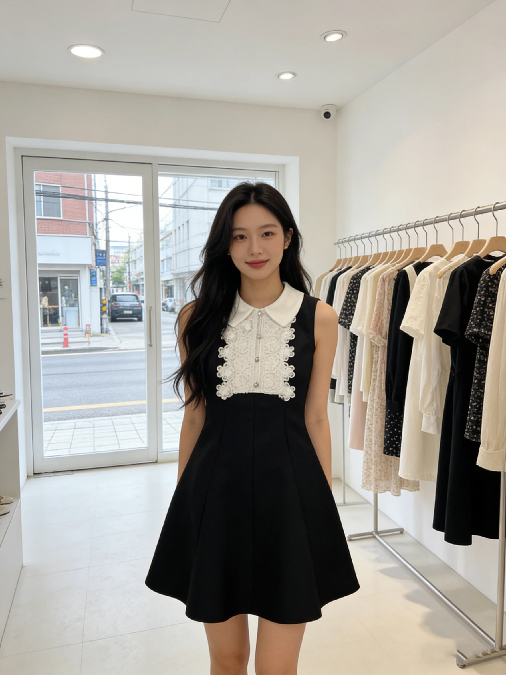 

Ele Bla Splice Lace Dr Women's High Waist A-Line Skirt Svel round Ne Gown for Young Ladies Commute Wear