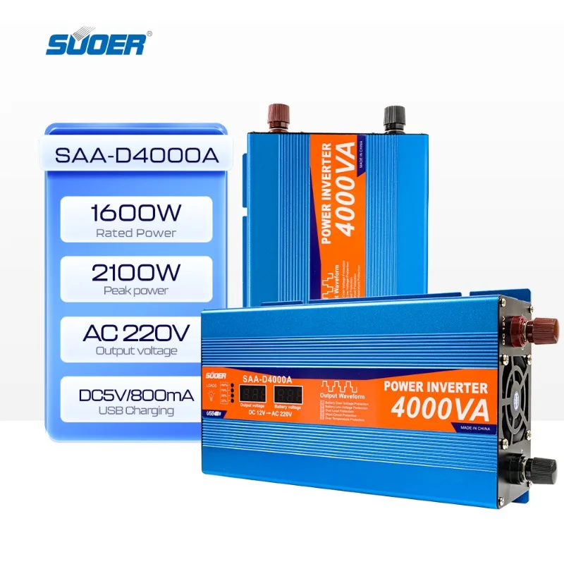 

4000VA DC/AC Car Home Inverter 12V 1600W Peak Output Modified Sine Wave 50Hz Overload Protection High