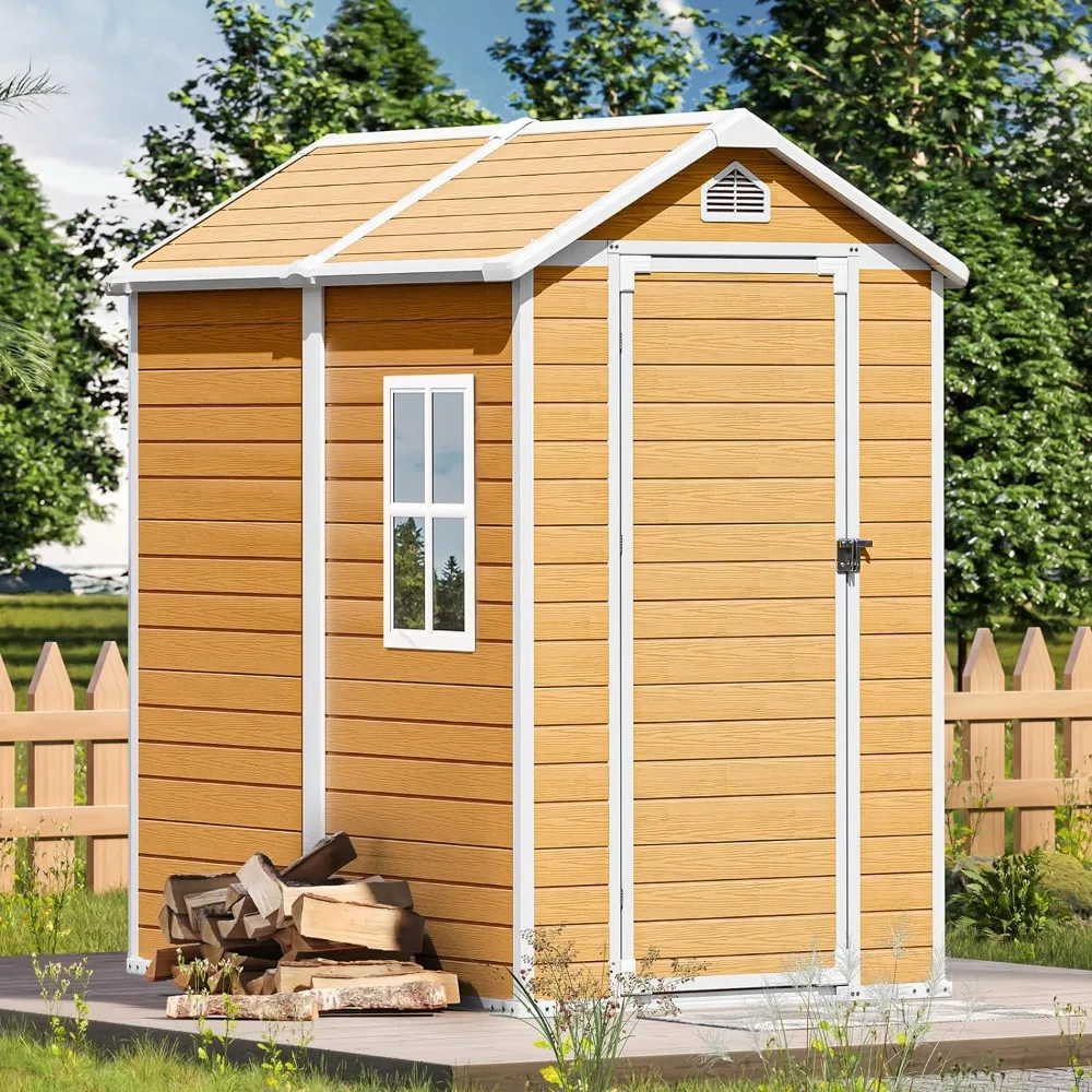 Storage Shed Resin Outdoor Storage Shed with Floor & Lockable Doors All Weather Plastic Lean to Shed with Window