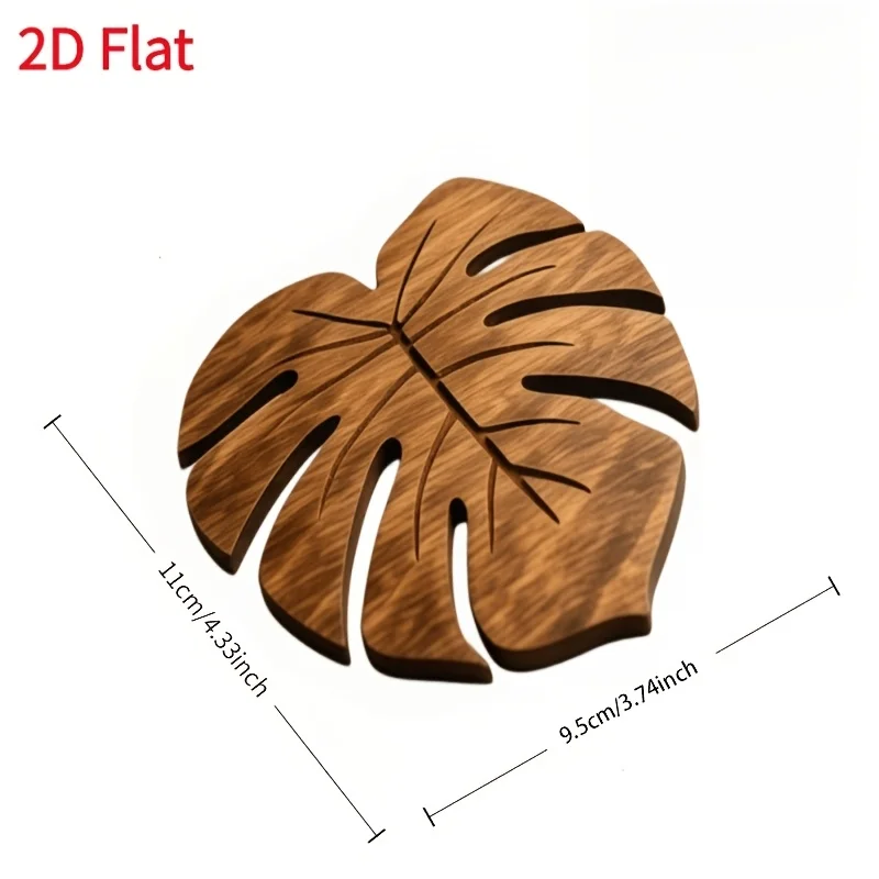 6pcs Natural Wood Coasters Suitable for Drinks, Plates & Tableware - Heat-Resistant Non-Slip Table Protectors with Monstera