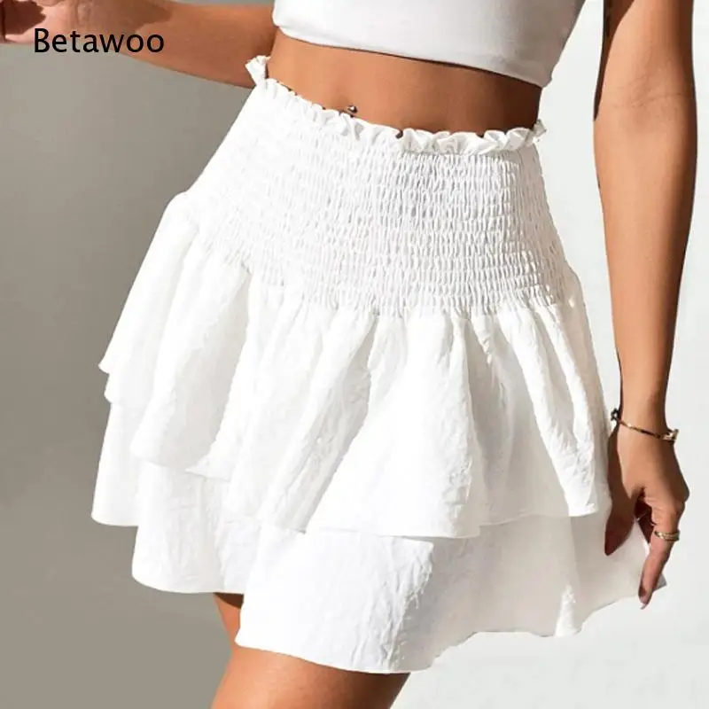 Ruffle Tiered Mini Skirt Flowy Double Layer Ruffle Swing Short Skirt Casual Summer Beach Daily Bottom for Women