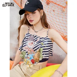 ELFSACK 2024 Summer New Arrivals Cartoon printed striped small camisole vest with female design sense, niche sleeveless