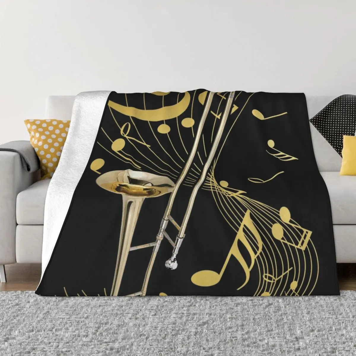 

Trombone And Music Note Throw Blanket decorative Thins Flannel Blankets