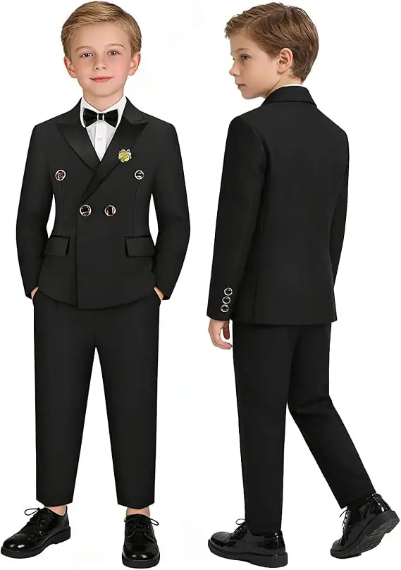 Handsome Boys Black Formal Suit Set Kids Birthday Party Piano Performance Costume Children's Jacket Pants Bowtie