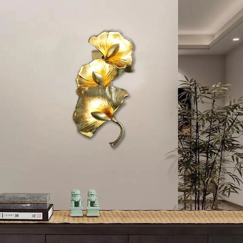 All copper Chinese style light luxury creative wall lamp, postmodern living room background wall lamp, villa high-end staircase