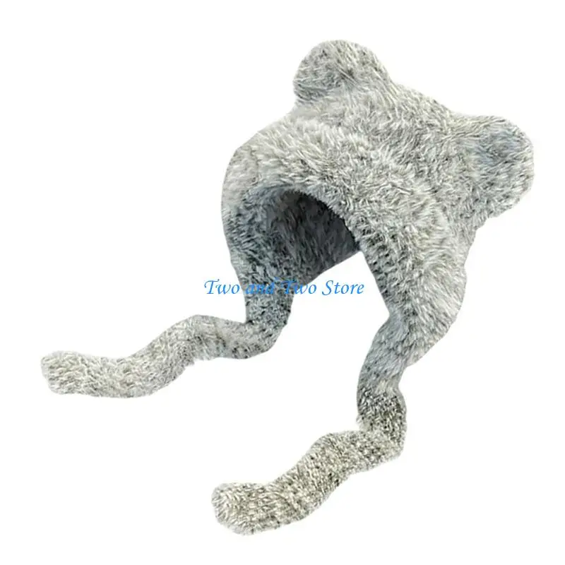 

HX6F Simple Street Hat Trendy Portable Hat Casual Long Plush Hat Windproof Warm Hat