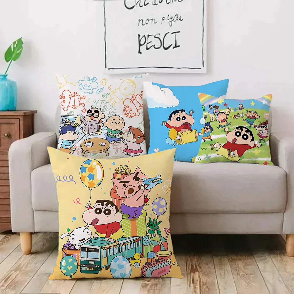 Hot Anime Cartoon C-Crayon S-ShinChan Pillow Covers Cartoon Sofa Decorative Home Double-sided Printing Short Plush Cute Cushion