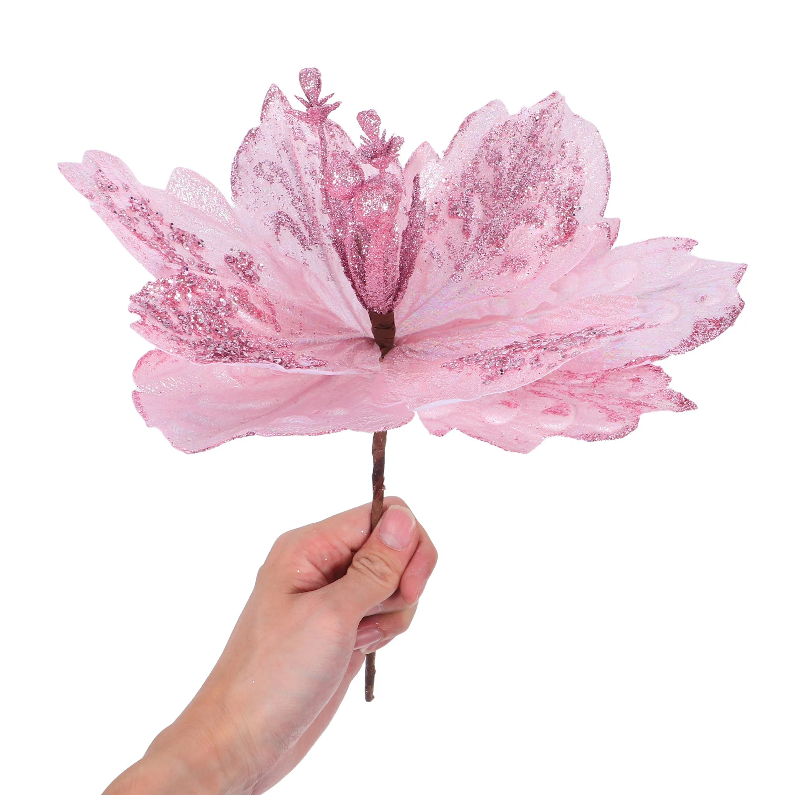 

4pcs Christmas Decorative Flowers: Fabric Sequin Artificial Poinsettias For Holiday Centerpieces, Garland, Mantel, Xmas Tree