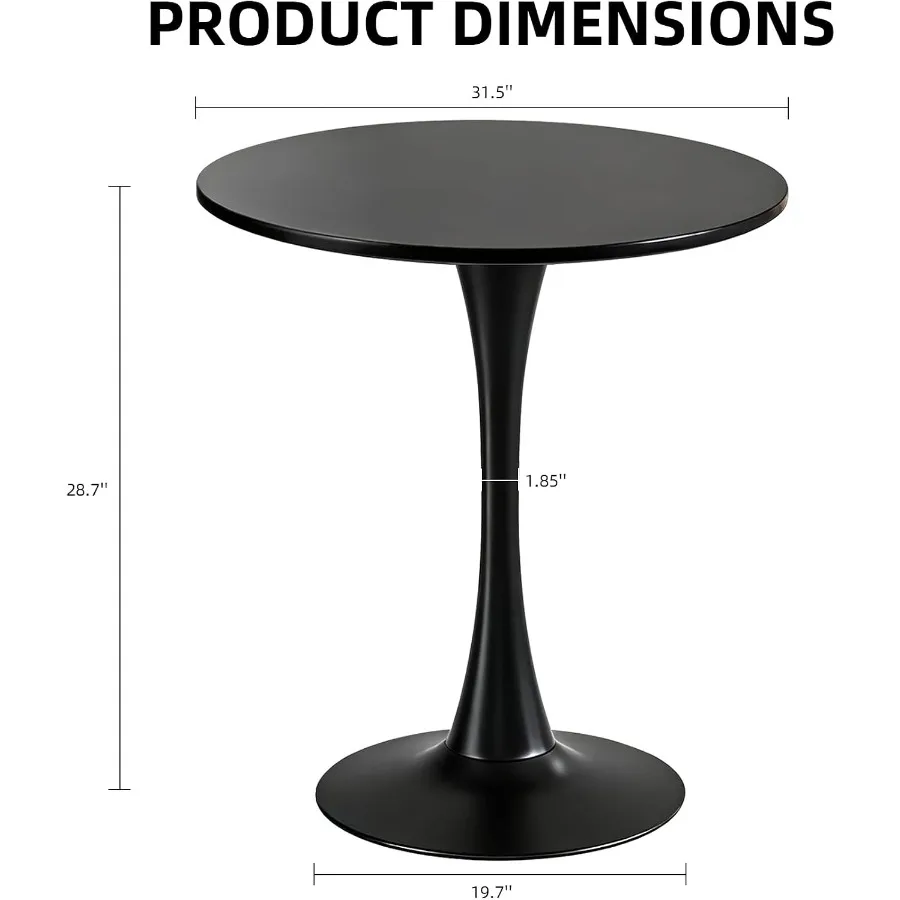 Dining Table, Circle Tulip Table with Thickened Tabletop and Metal Pedestal, Mid Century Modern Bistro Table for Kitchen, Small