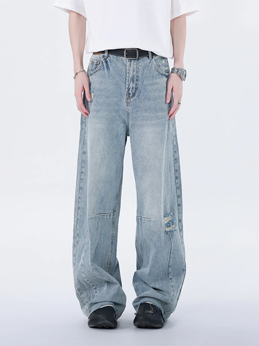 

Boyue American Retro Denim Jeans Men's Women's Casual Loose Straight Leg Pants Tear Design Daily Wear Autumn Season