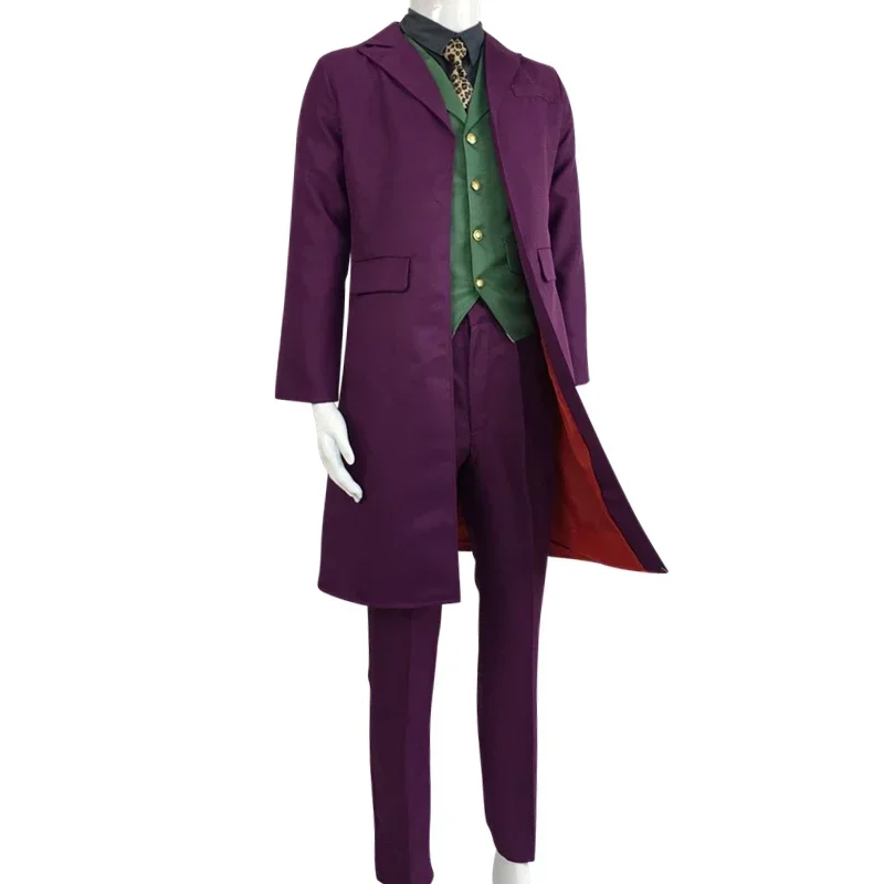 Halloween filme cavaleiro fantasia cosplay para homens, fantasia do Coringa, livro-razão, terno roxo, conjuntos completos, 1:1