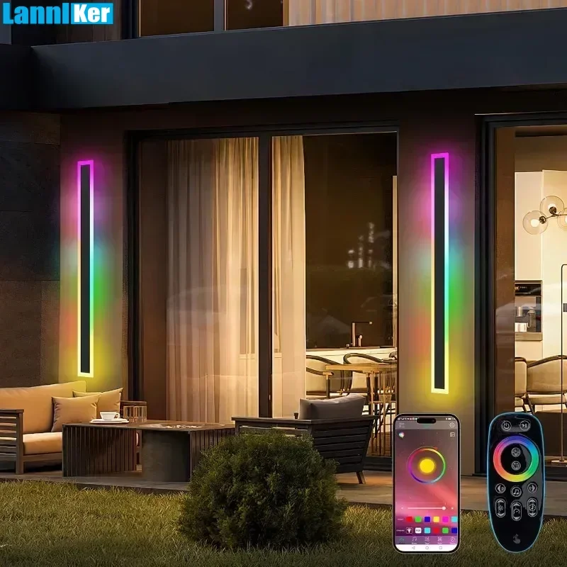 Outdoor RGB lange Wand leuchten moderne LED Wand beleuchtung wasserdichte lange Wand leuchte mit Fernbedienung und App-Steuerung für den Außenbereich