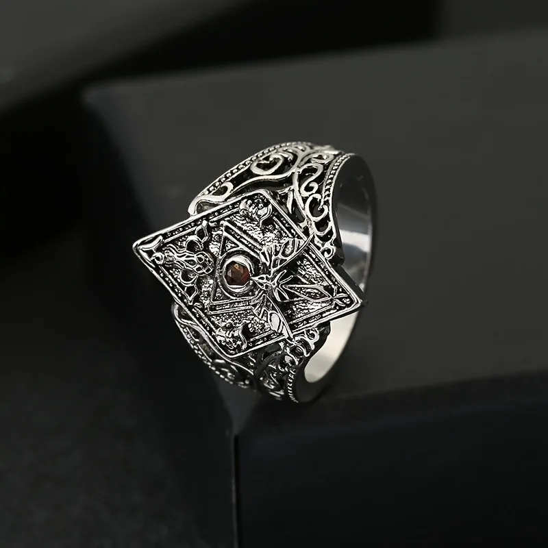 Vintage Bat Rhombus Ring Gothic Jewelry with Zirconia Stones Unisex Halloween Gift for Men Women Daily Wear & Party Accessories