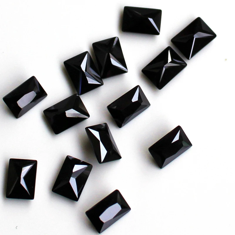 2x4-10x12mm High Temperature Resistance Wax Setting Black Nano Stone Rectangle Cut Baguette Step Gem For Jewelry DIY Accessories