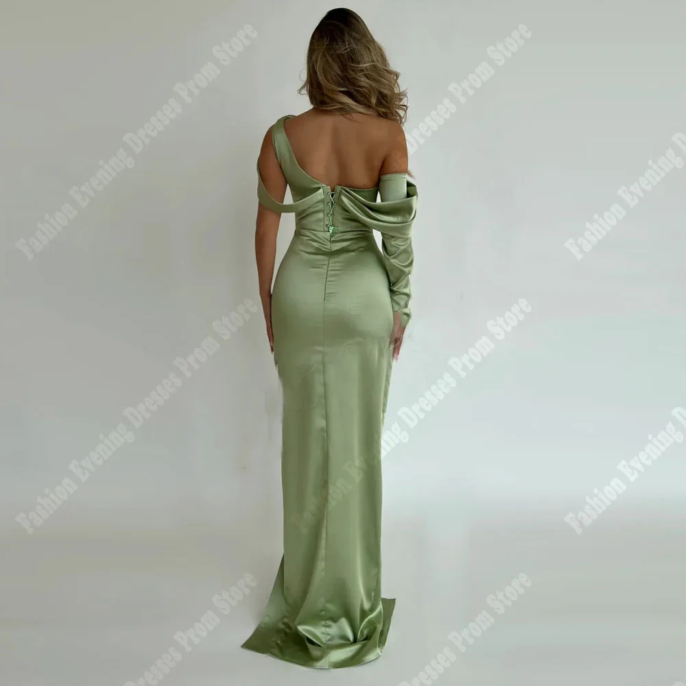 2024 Simple Side Split Women Mermaid Evening Dresses Single Shoulder Sleeve Ball Gowns Fashion Cocktail Ball Vestidos De Noche