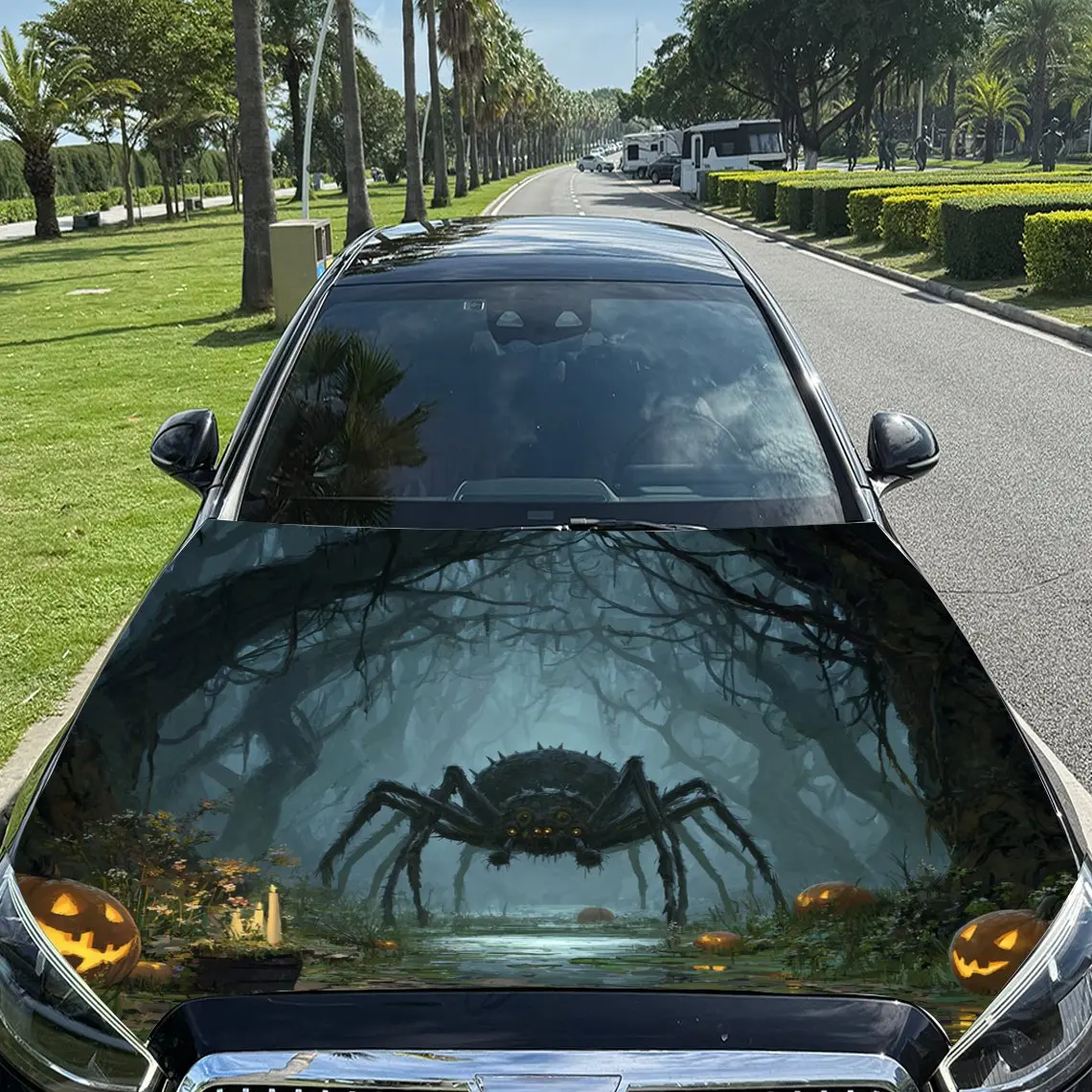 Eerie Forest Spider Print car hood stickers, waterproof self-adhesive, scratch resistant, easy to stick, durable car PVC sticker